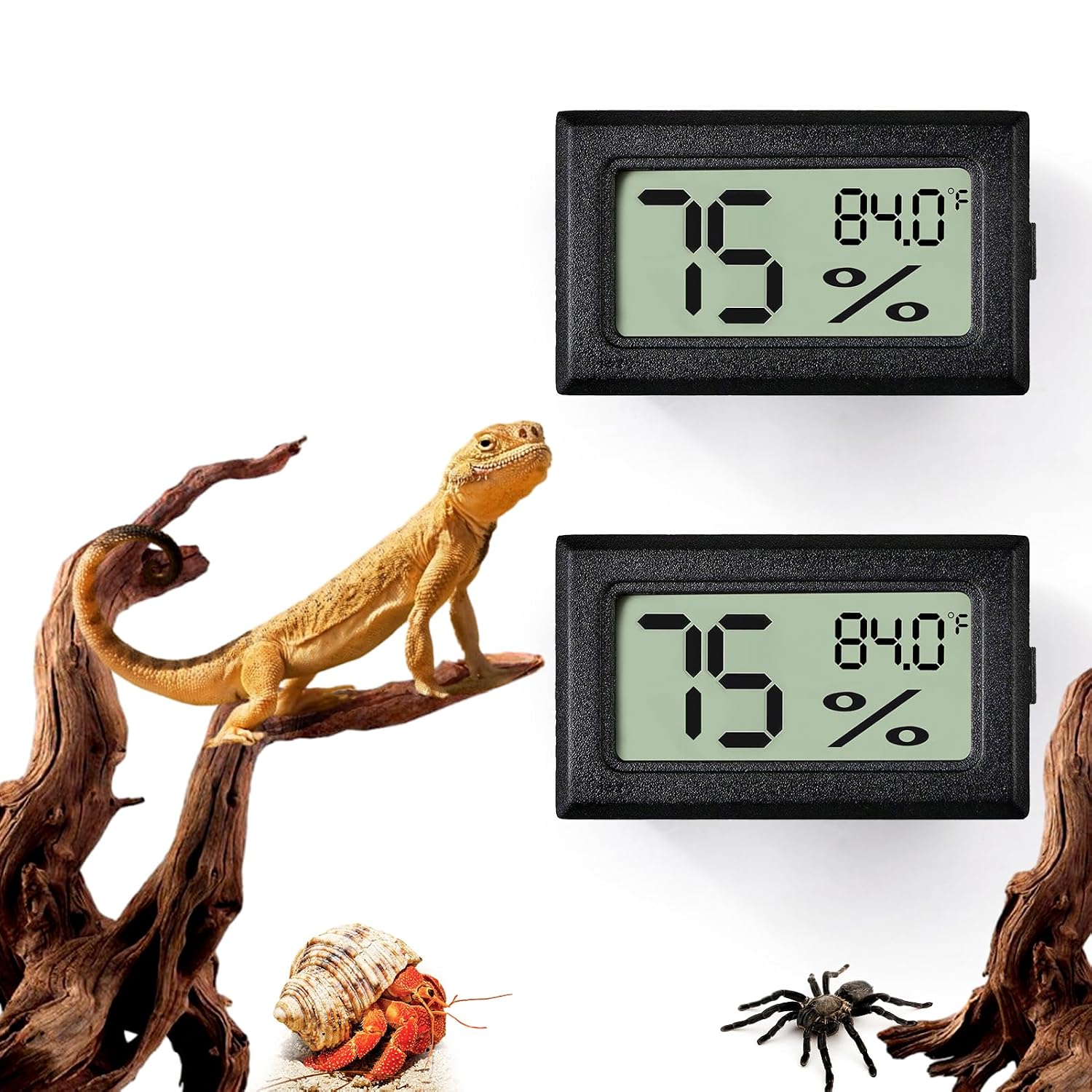BSRESIN 2 PCS Rectangle Reptile Thermometer and Humidity Gauge for Bearded Dragon Accessories, Reptile Tank Accessories for Jumping Spider, Leopard Gecko, Hermit Crab, Gecko, Ball Python, Lizard BSRESIN 2 PCS Rectangle Reptile Thermometer and Humidity Gauge for Bearded Dragon Accessories, Reptile Tank Accessories for Jumping Spider, Leopard Gecko, Hermit Crab, Gecko, Ball Python, Lizard - Image 1