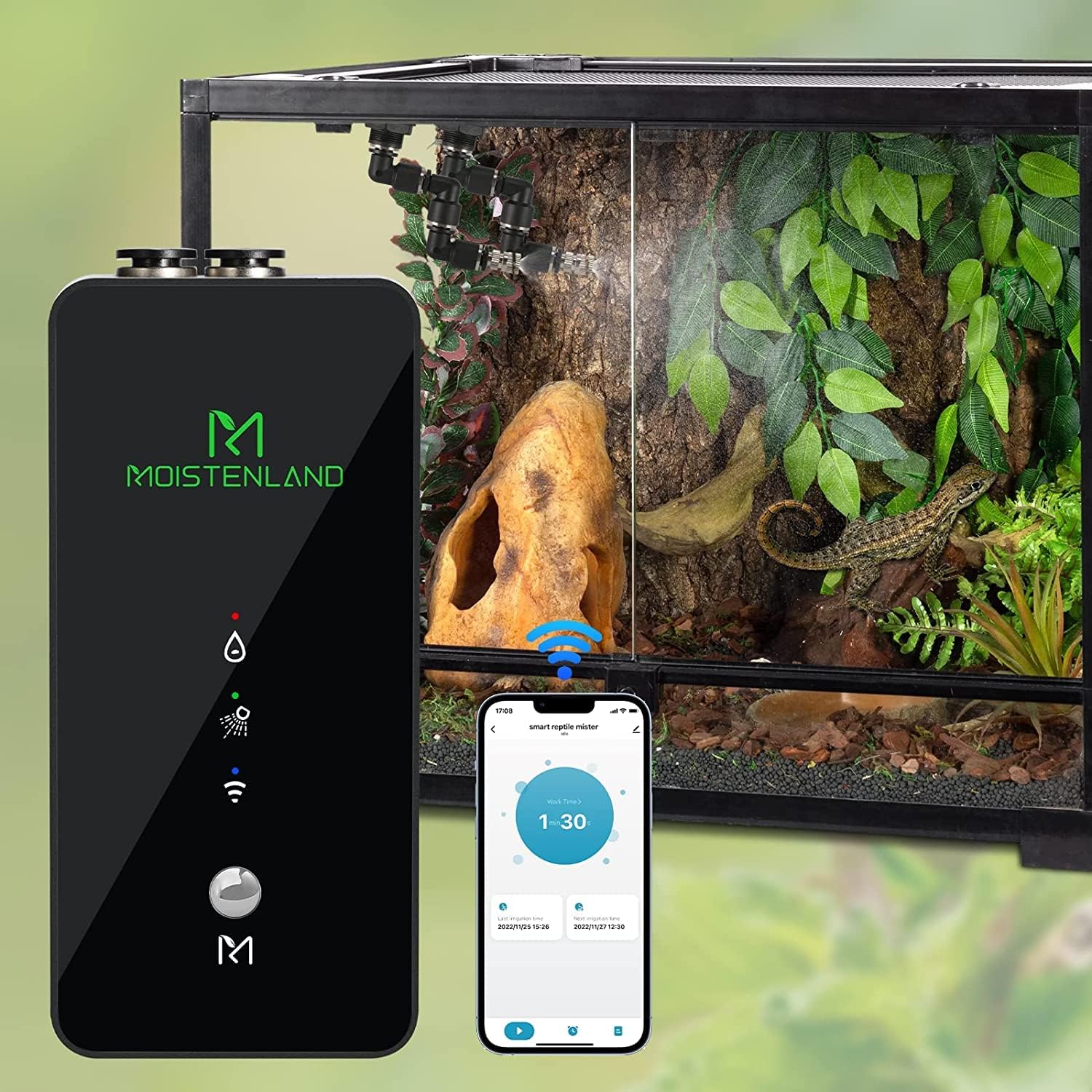 Moistenland WiFi Enabled Reptile Mister for Terrariums, Reptile Misting System for Snake Ball Python Tortoise Lizard Aquarium with 2 Adjustable Misting Nozzles Moistenland WiFi Enabled Reptile Mister for Terrariums, Reptile Misting System for Snake Ball Python Tortoise Lizard Aquarium with 2 Adjustable Misting Nozzles - Image 1
